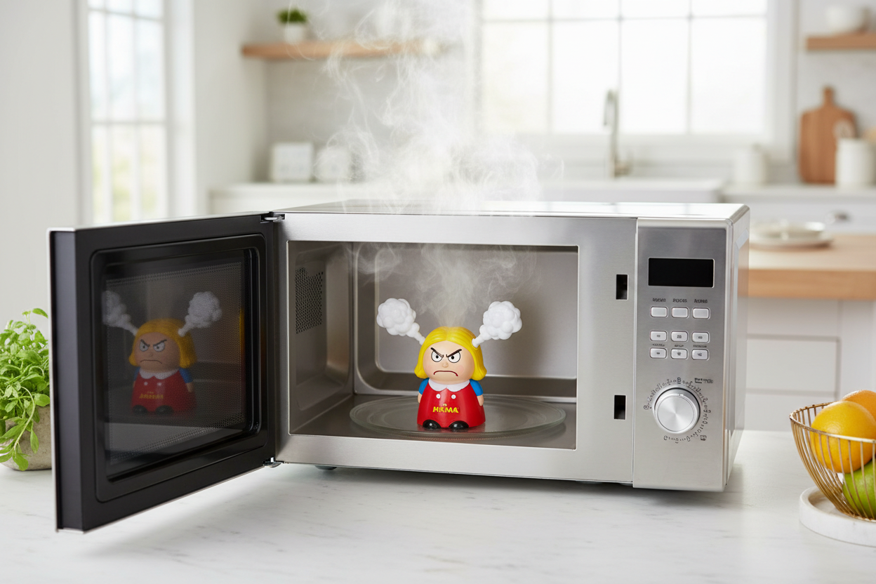 Angry Mama limpiando microondas